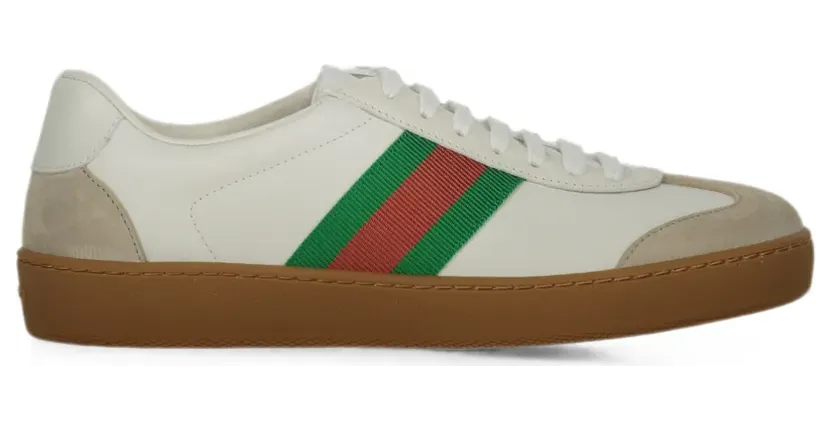 Gucci Leren sneakers met Web-streep – Beige (8585330AAB0)
