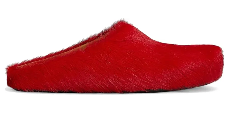 Marni Long Hair Calfskin Fussbett Sabot Mule Red (SBMR000600P412200R66)