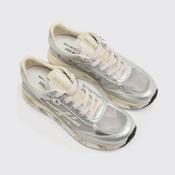 Premiata Moerund Laminated Leather and Mesh Sneakers Silver (MOERUND8084)