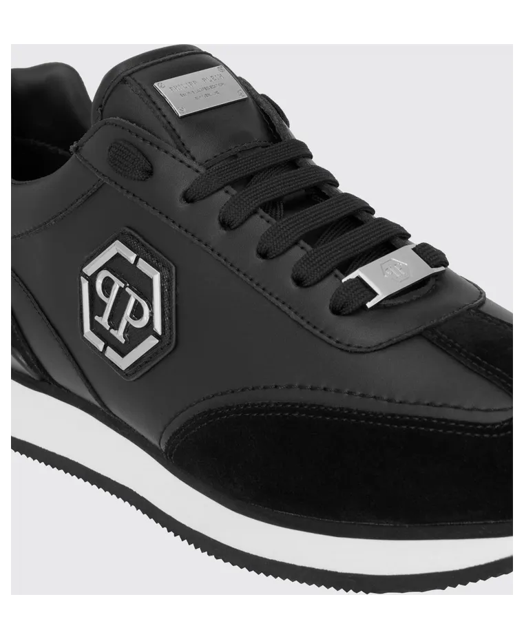 Philipp plein Leather and Suede Low-Top Sneakers with Hexagon Logo and Monogram Black (UAFSUSC1074PLE005N02) (3)