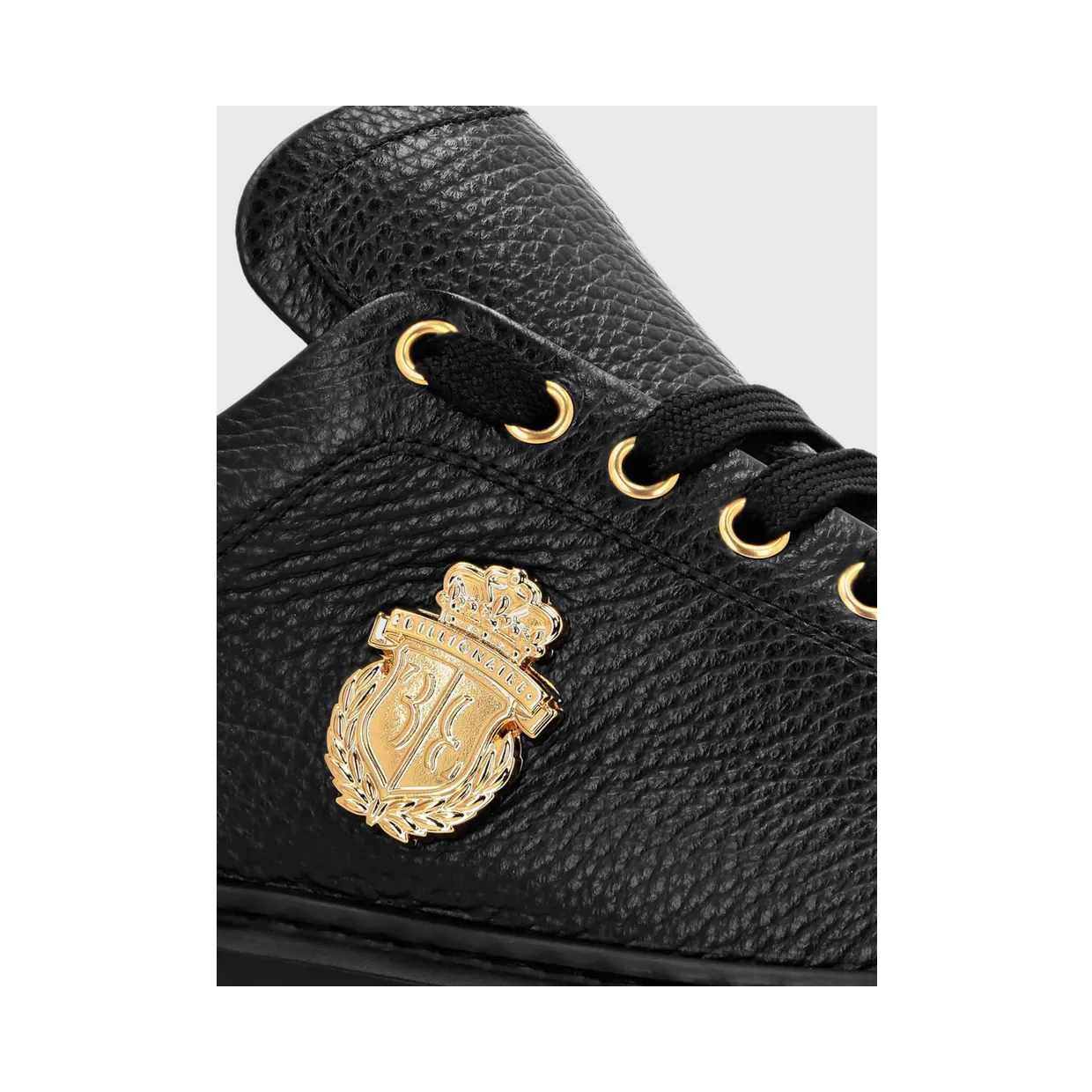 Billionaire Grained Leather Low-Top Trainers with Applied Logo and Rubber Sole Black (RAESMSC4065BLE001N02) (3)