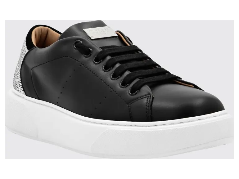 Philipp plein Low-Top Smooth Leather Sneakers with Skull Application and Rhinestones Black (SABSWSC2361PLE010N02)