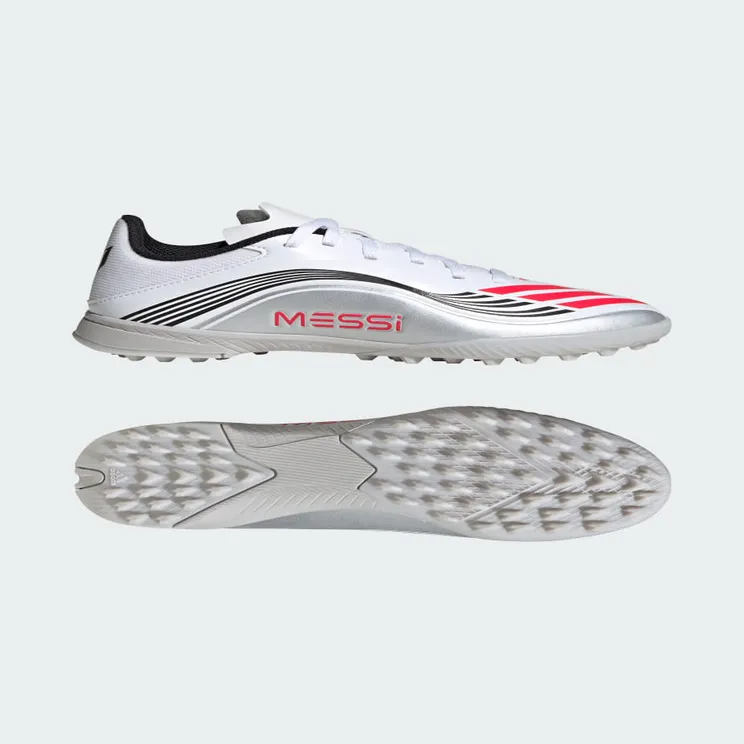 adidas F50 Messi League Turf Boots Kids “Cloud White / Lucid Red / Silver Metallic” (JP7456)