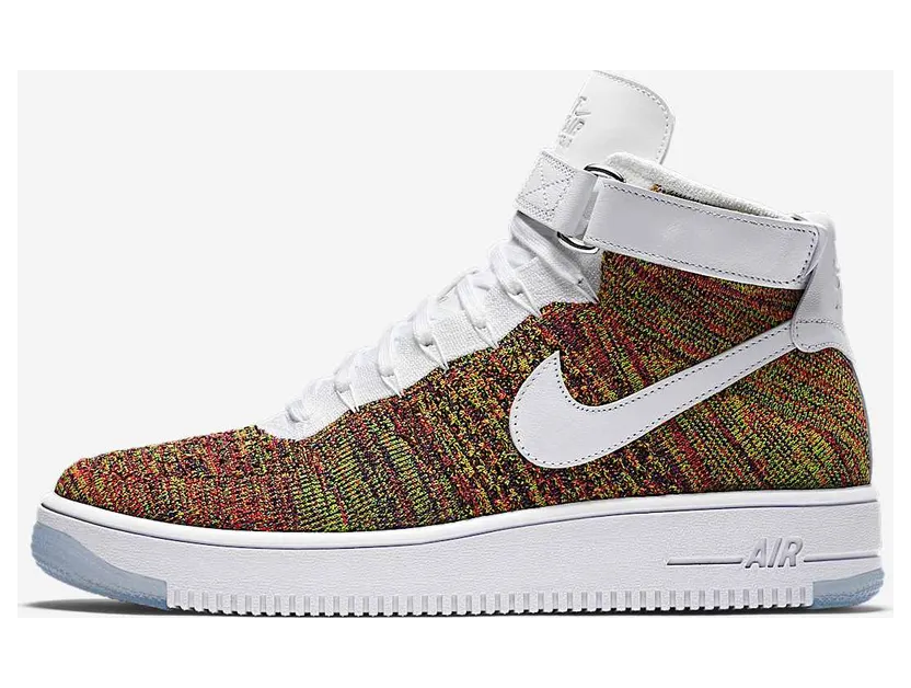 Nike Air Force 1 Mid Flyknit Multi-Color “Volt / Bright Crimson / Court Purple / White” (817420-700)