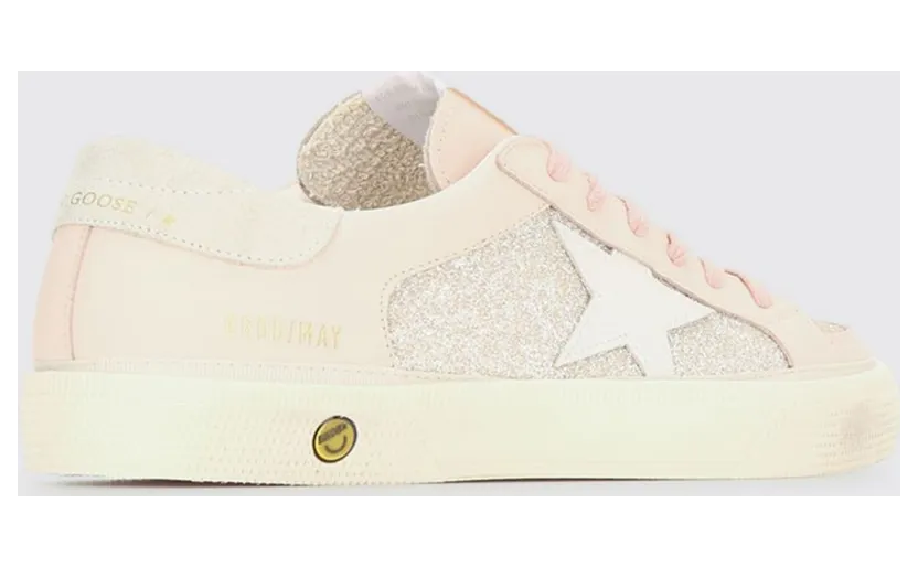 Golden goose Girls’ May Leather and Glitter Fabric Sneakers with Embroidery Pink (GTF00495F00867125818) (2)