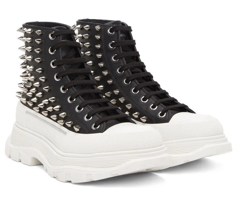 Alexander McQueen Black Leather Stud Tread Slick High Sneakers (708092WHZ63) (4)