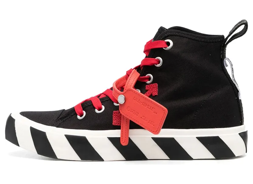 Off White Vulcanized Mid Top Canvas Black Red Brand New (OMIA119S23FAB0011025)