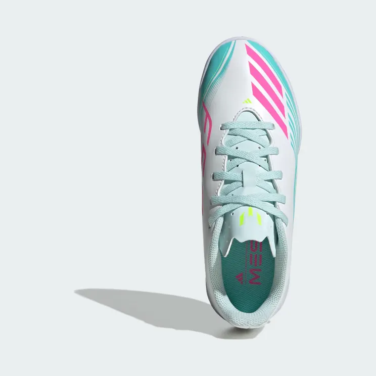 adidas F50 Messi Club Indoor Football Shoes Kids “Cloud White / Lucid Pink / Flash Aqua” (JQ0948)