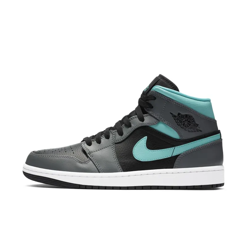 Jordan 1 Mid Grey Aqua Black/Light Aqua-Dark Smoke Grey (554724-063)