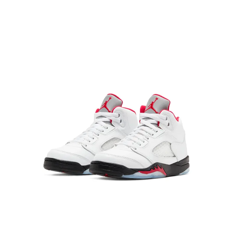 Jordan 5 Retro Fire Red Silver Tongue 2020 (PS) White/Black-Metallic Silver-Fire Red (440889-102)
