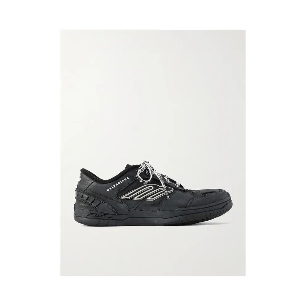Balenciaga Hamptons Logo-Appliquéd Distressed Leather Black (841765WCURB)