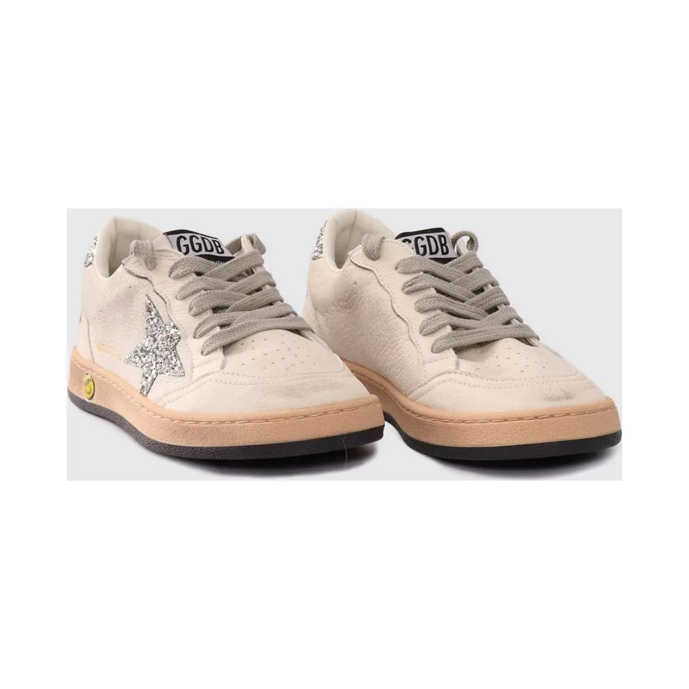 Golden goose Boy’s Ball Star Sneakers in Leather and Glitter Fabric White (GYF00439F00482680185)