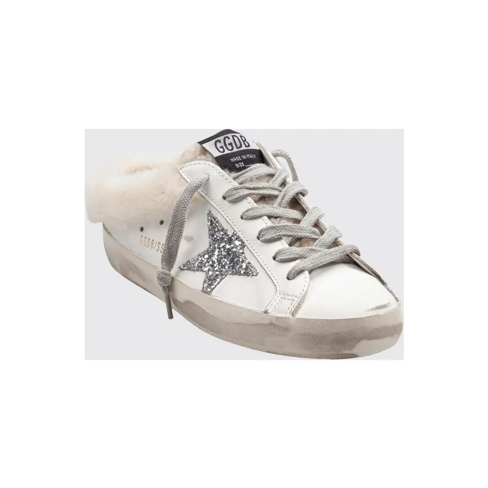 Golden goose Leather Super-Star Sabot Sneakers with Distressed Effect and Glitter Logo White (GWF00110F00712610224)