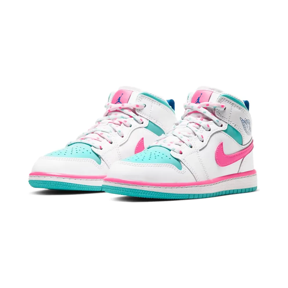 Jordan 1 Mid White Pink Green Soar (PS) White/Digital Pink-Aurora Green-Soar (640737-102)