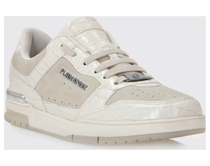 Plein Sport Suede And Crocodile Print Leather Sneakers White (FAESUSC0795STE003N01)