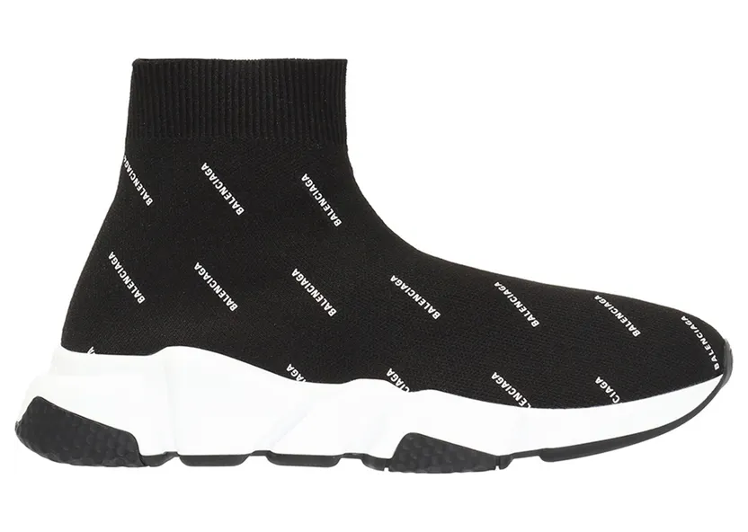 Balenciaga Speed Trainer Logo Print Black White 2020 (W) (525721 W0650 1006)