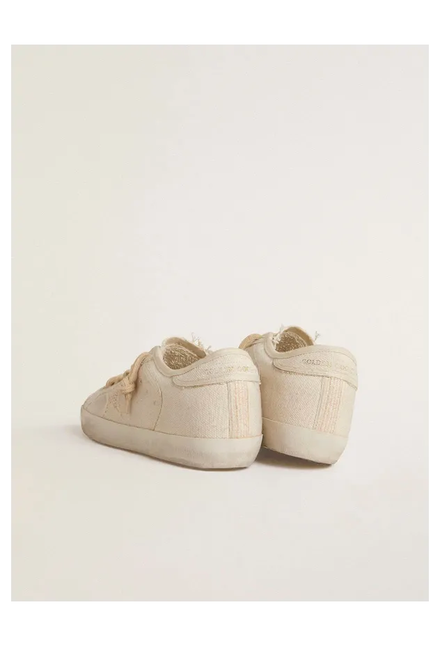Golden Goose Super-Star In Pearl-Colored Canvas With A Tone-On-Tone Mesh Effect Star (GWF00101.F007301.60338) (5)