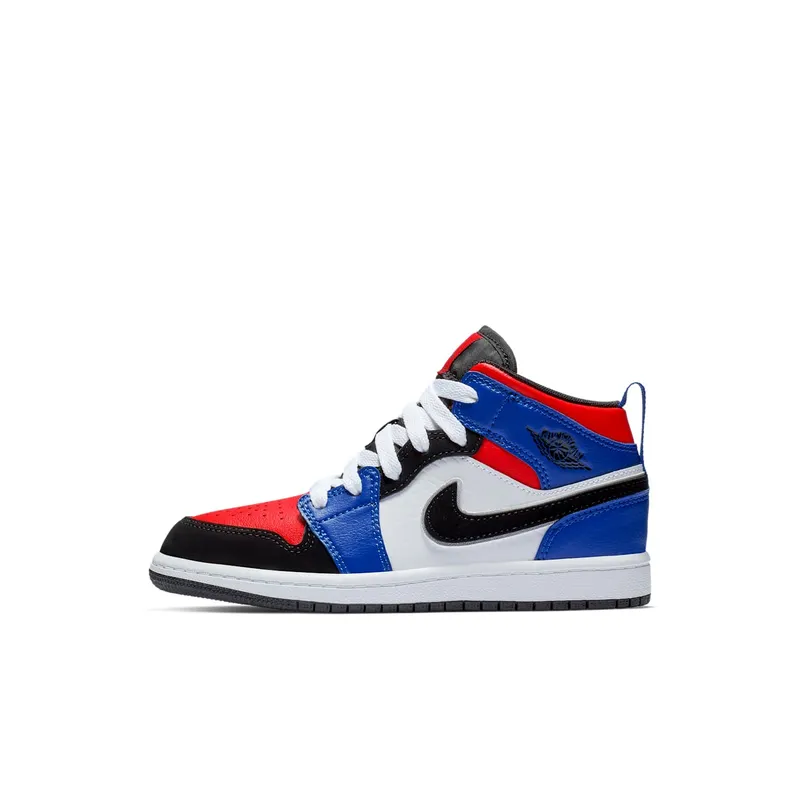 Jordan 1 Mid Top 3 (PS) White/Black-Hyper Royal-University Red-Metallic Silver (640734-124)