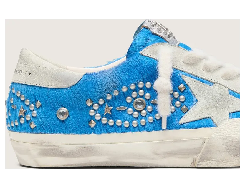 Golden Goose Men’S Super-Star Lab In Bright Blue Pony Skin With Suede Star And Studs (GMF01095.F008481.50588) (4)