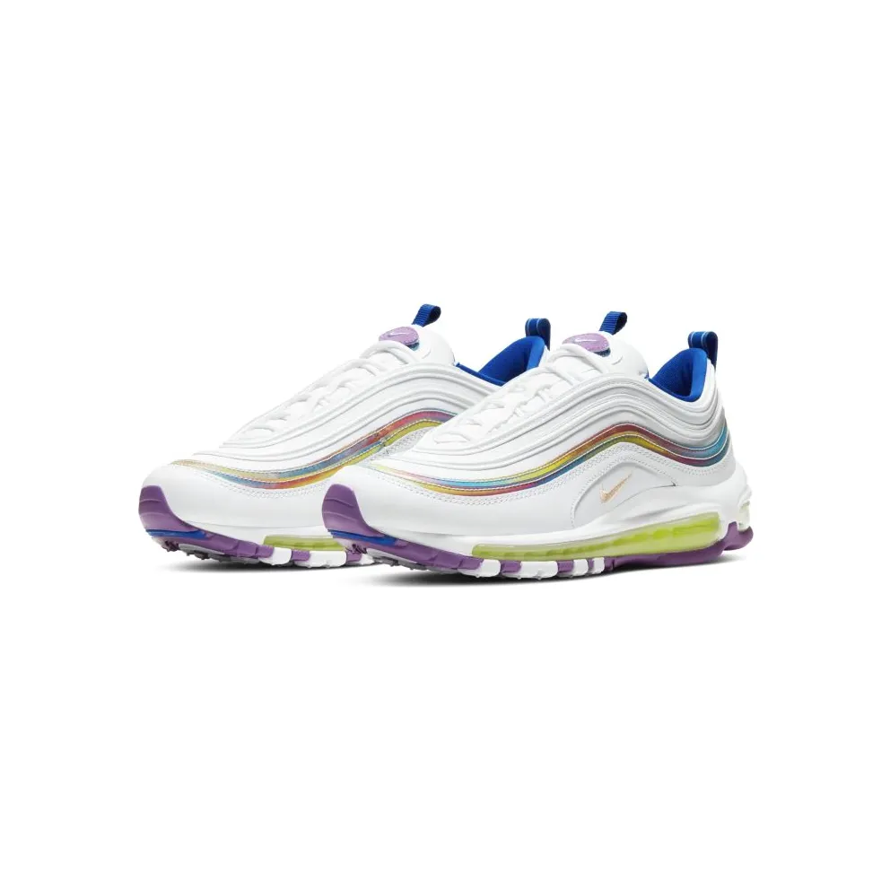Nike Air Max 97 White Iridescent Stripes (W) White/Washed Coral-Purple-Blue-Volt (CW2456-100)