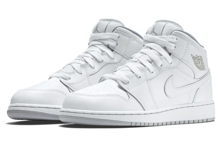 Air Jordan 1 Retro Mid’White Wolf Grey’ GS White/White-Wolf Grey (554725-112)