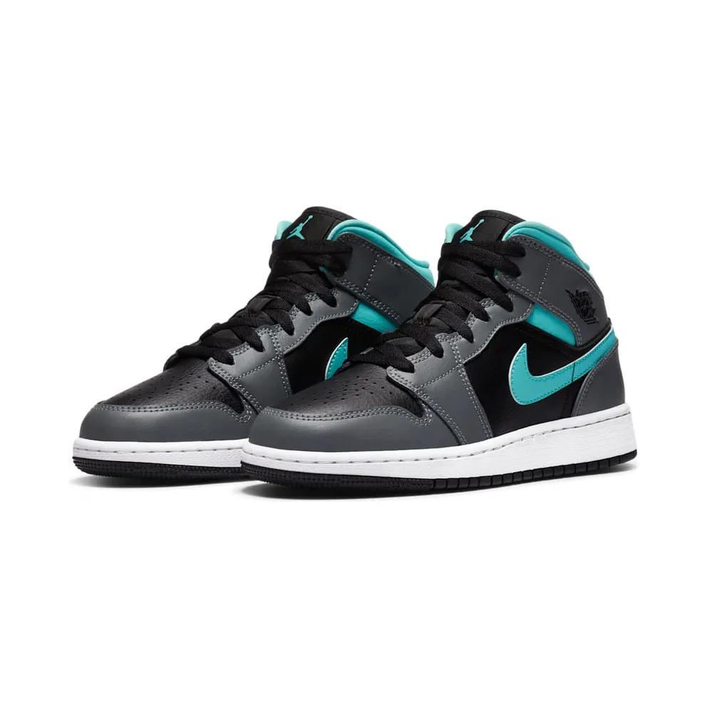 Jordan 1 Mid Grey Aqua (GS) Black/Light Aqua-Dark Smoke Grey (554725-063)
