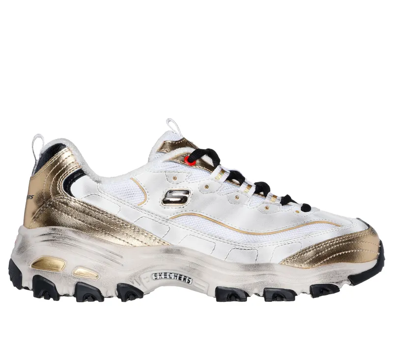 Skechers D’Lites – Vintage Vision – White / Black / Gold (150245 WBGD)
