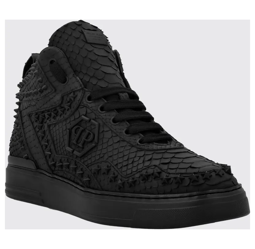 Philipp plein Python Leather Sneakers with Star Studs Black (AADSMSC4004PLE029P02)