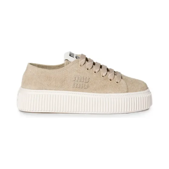 Miu Denim sneakers met logo – Beige (5E389EFD005054)