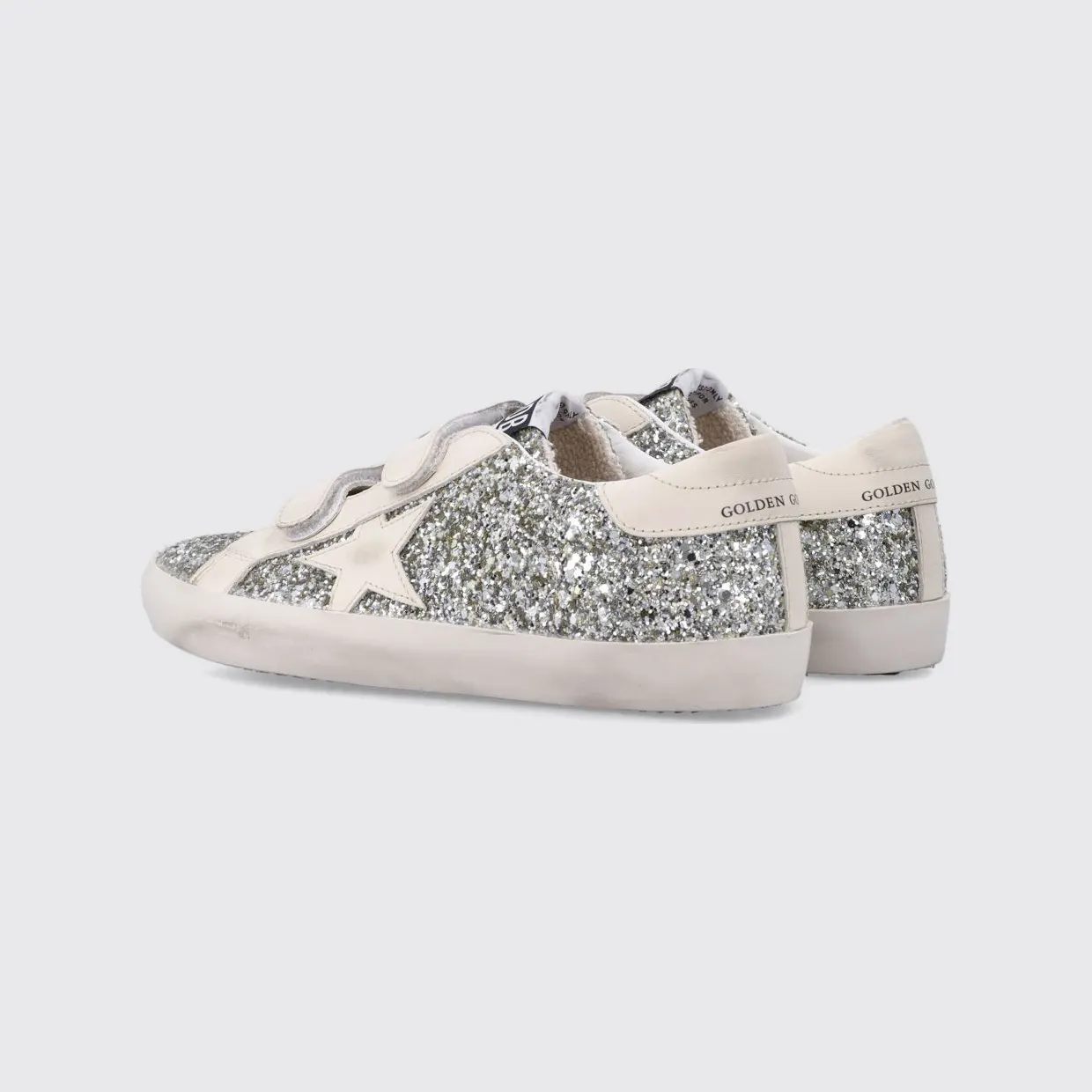 Golden goose Kid’s Old School Trainers in Leather and Glitter Mesh with Hook-and-Loop Closure Platinum (GTF00111F00531465195) (2)