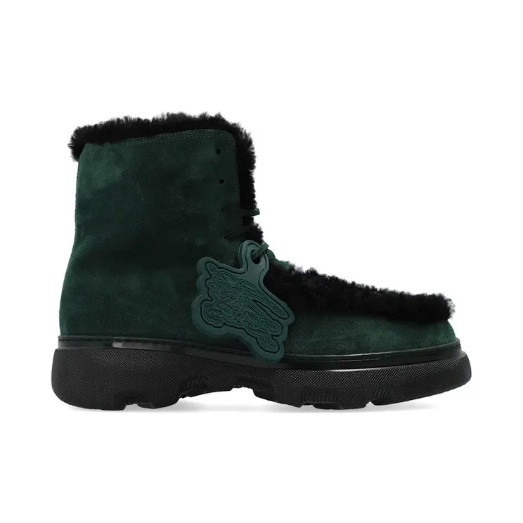 Burberry Shearling Embellished Suede Creeper Boot Green Black (8077236)