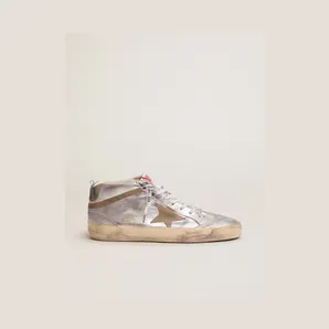 Golden Goose Mid Star In Silver Laminated Leather With Dove Gray Star (GWF00122.F002794.70216)