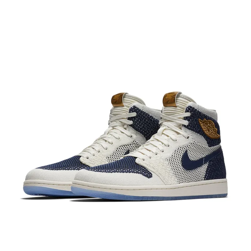 Jordan 1 Retro High Flyknit Derek Jeter RE2PECT Sail/Metallic Gold-Midnight Navy (AH7233-105)