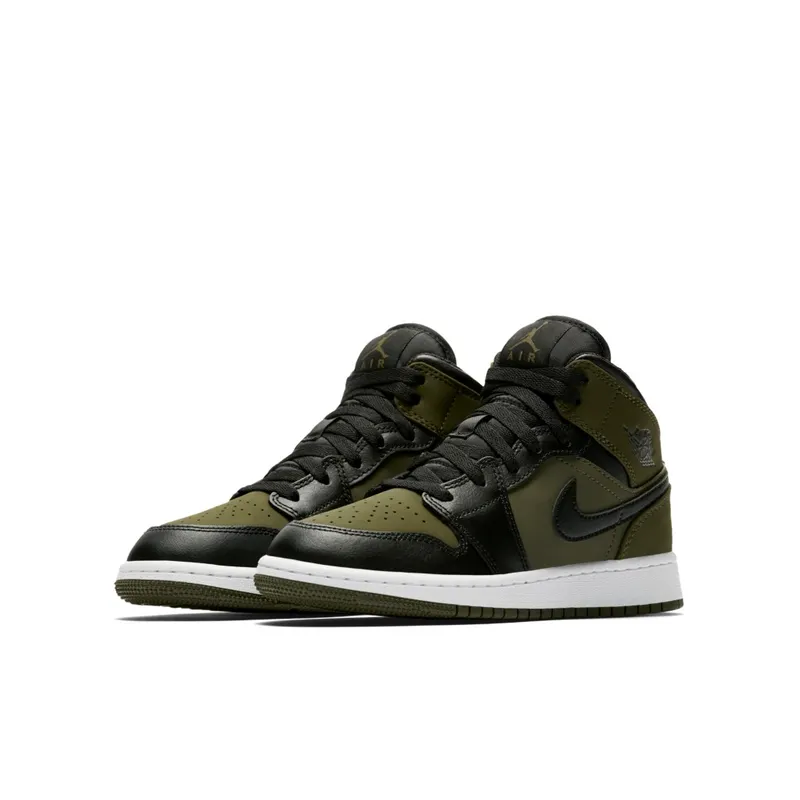 Jordan 1 Mid Olive Canvas Black (GS) Olive Canvas/Black-White (554725-301)