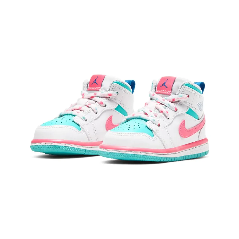 Jordan 1 Mid White Pink Green Soar (TD) White/Digital Pink-Aurora Green-Soar (644507-102)