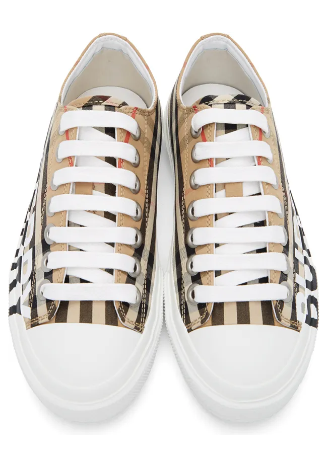 Burberry Logo Print Vintage Check Cotton Sneakers Archive Beige (W) (8024301) (5)