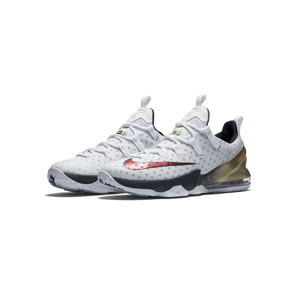 Nike LeBron 13 Low Olympic White/Obsidian-Metallic Gold-University Red (831925-164)