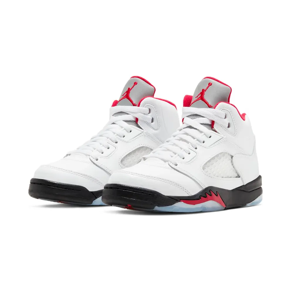 Jordan 5 Retro Fire Red Silver Tongue 2020 (PS) White/Black-Metallic Silver-Fire Red (440889-102)