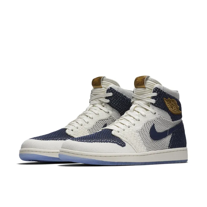 Jordan 1 Retro High Flyknit Derek Jeter RE2PECT Sail/Metallic Gold-Midnight Navy (AH7233-105)