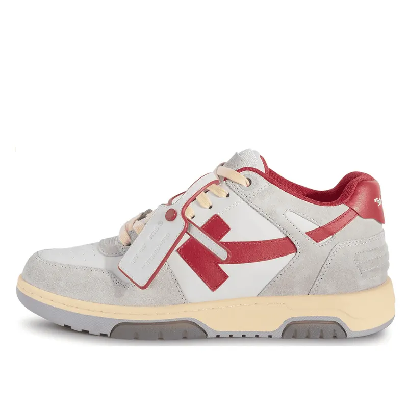 OFF-WHITE Out Of Office OOO Low Tops Light Grey Red (OMIA189S24LEA0110525)
