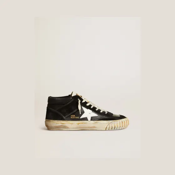 Golden Goose Men’S Mid Star In Black Nappa And Suede With White Leather Star (GMF00408.F003450.80203)