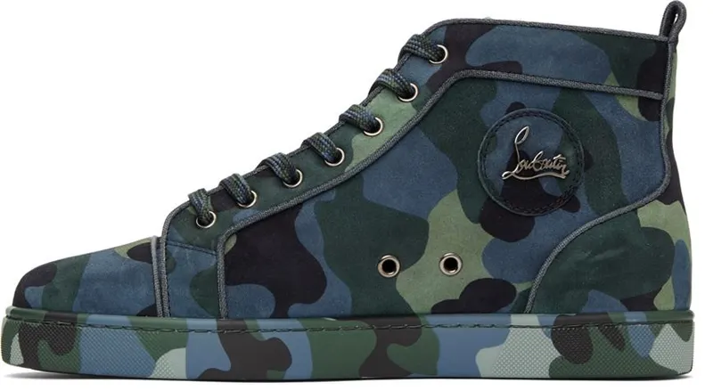 Christian Louboutin Blue & Green Louis Orlato Flat High-Top Sneakers (1220592)