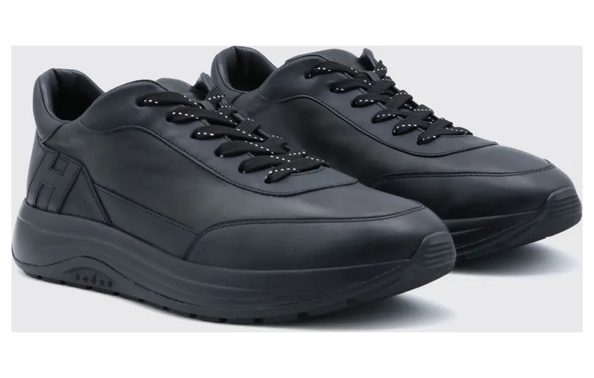 Hogan Hi-Light Smooth Calfskin Leather Sneakers with Tone-on-Tone H Logo Black (HXM7190GH50UAIB999)