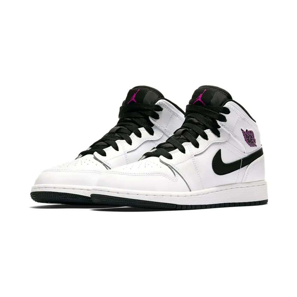 Jordan 1 Mid White Black Fuchsia Blast (GS) White/Black-Fuchsia Blast (555112-138)