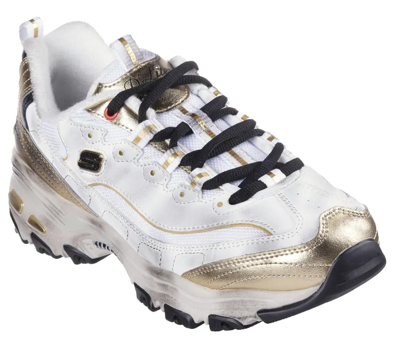 Skechers D’Lites – Vintage Vision – White / Black / Gold (150245 WBGD)