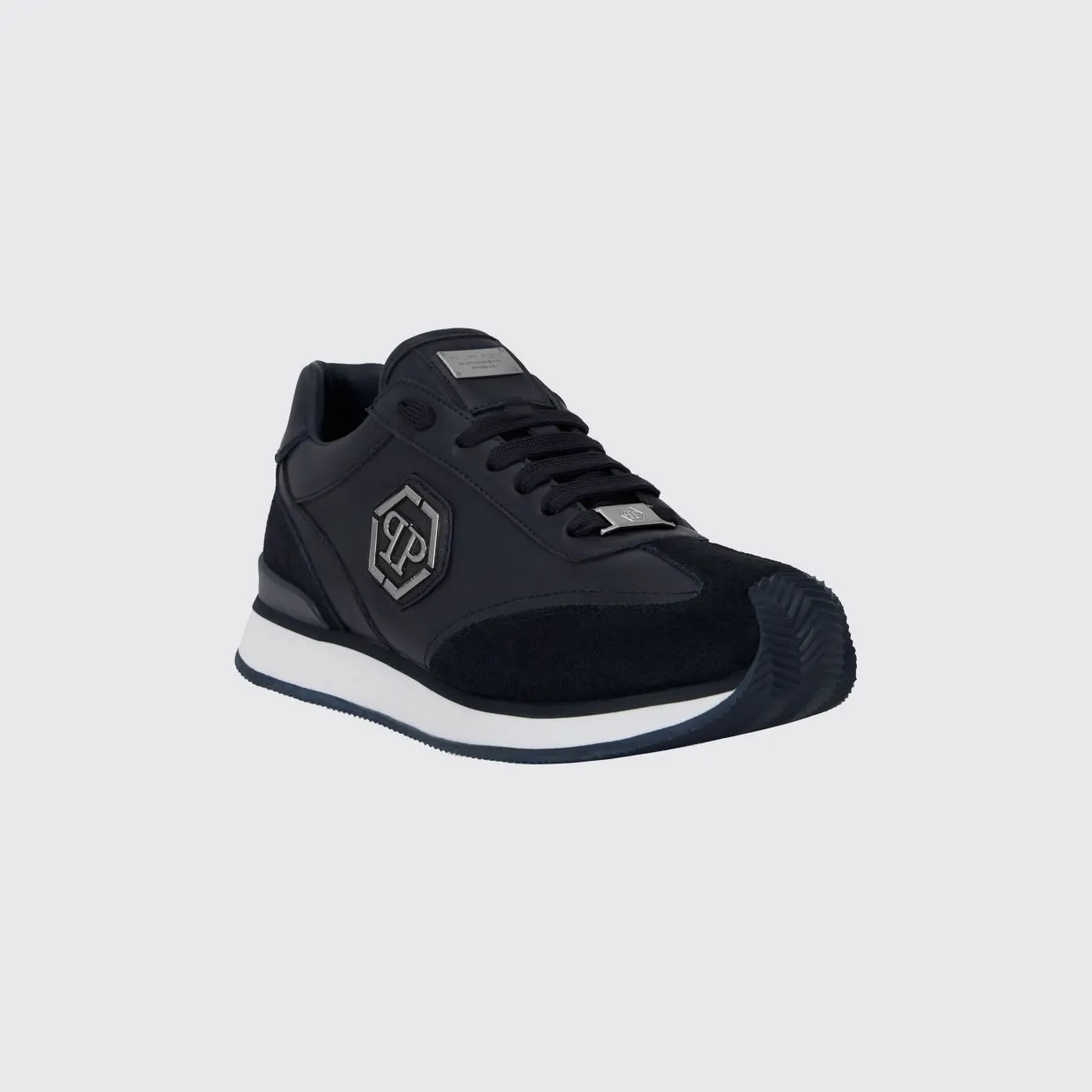 Philipp plein Leather and Suede Low-Top Sneakers with Hexagon Logo and Monogram Blue (UAFSUSC1074PLE005N14)