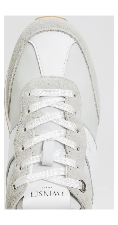 Twinset Suede And Nylon Glitter Sneakers White (261TCP02010721) (2)