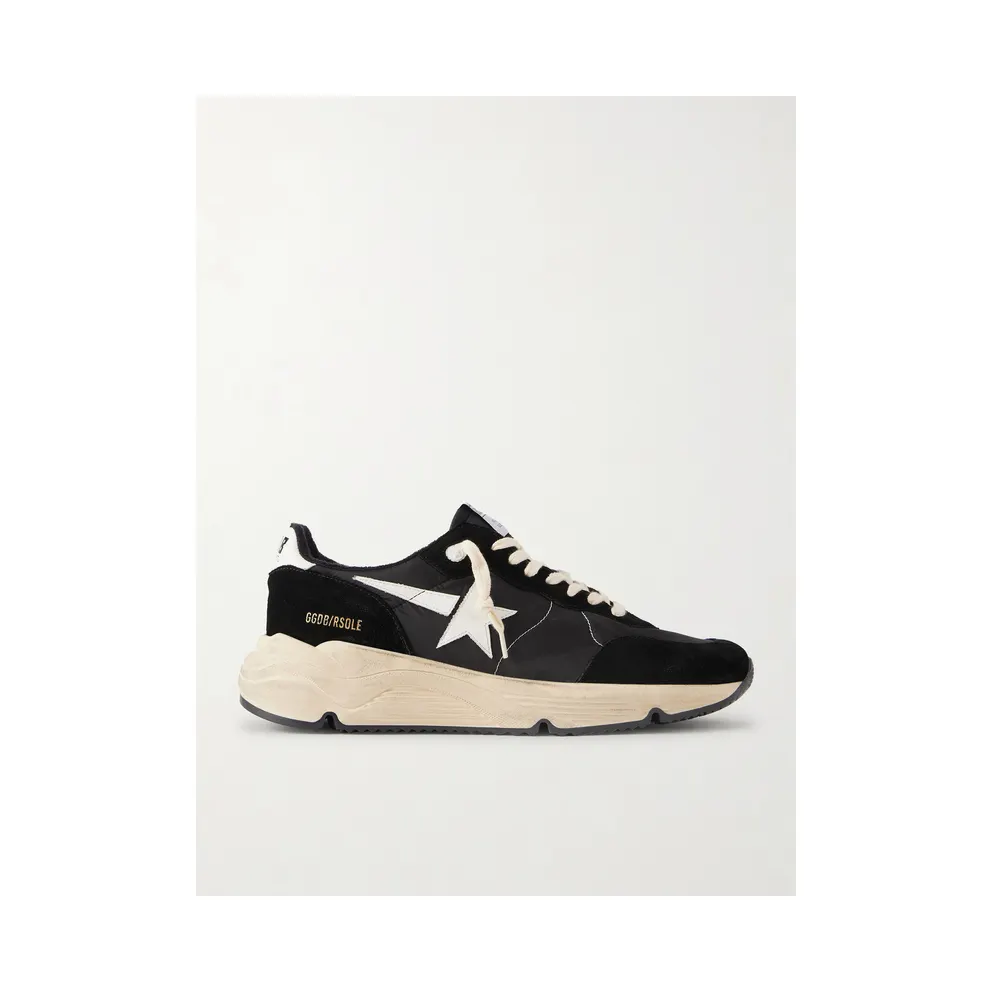 Golden Goose Running Sole Leather-Trimmed Suede and Shell Sneakers Black (GMF00272.F004756)