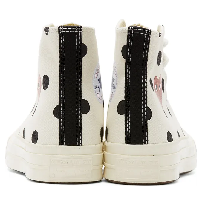 Comme des Garçons Play White Converse Edition Polka Dot Heart Chuck 70 High Sneakers (P1K115) (4)
