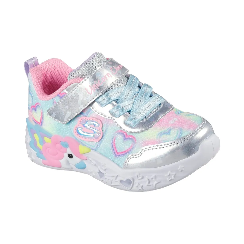 Skechers S-Lights: Unicorn Charmer “Lil Heart Sparkles Sneaker Silver” (303064CSMLT)